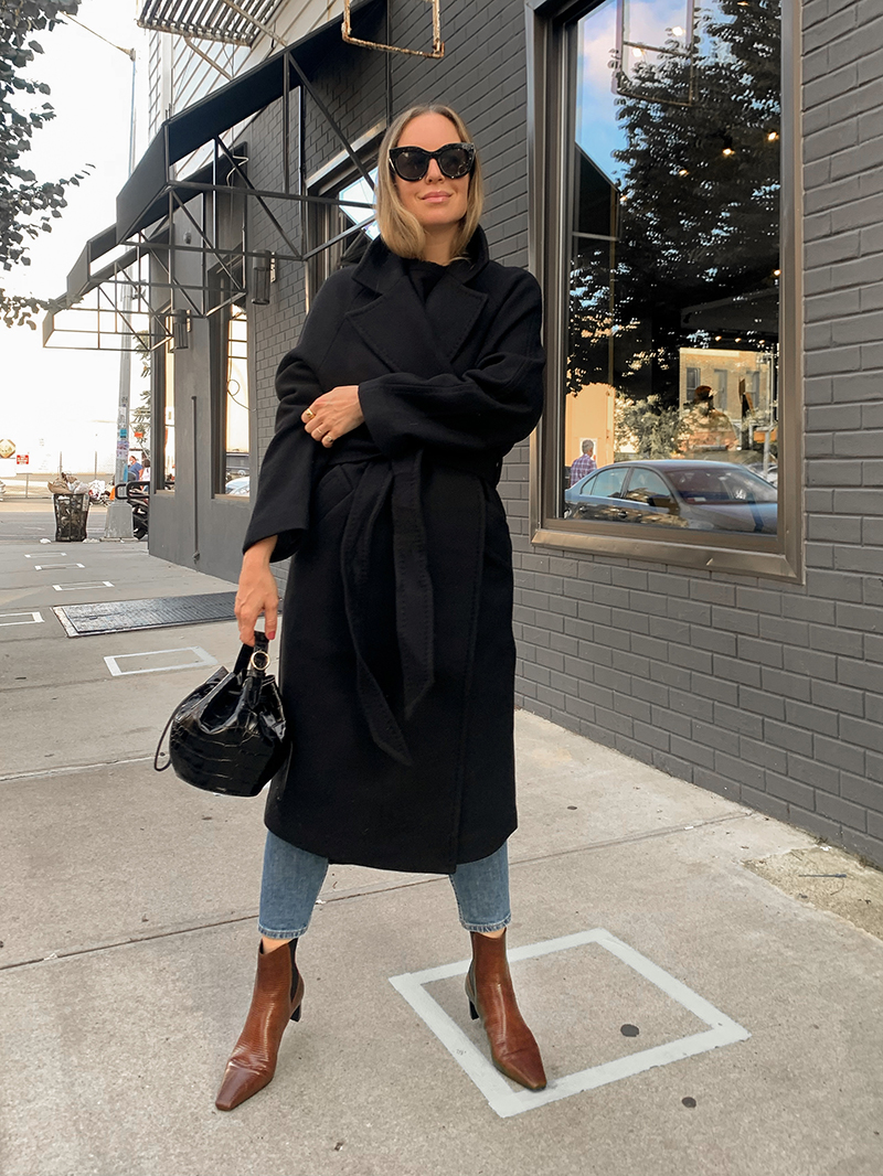 Black Wool Trench Coat, Fall Outfit, Helena of Brooklyn Blonde