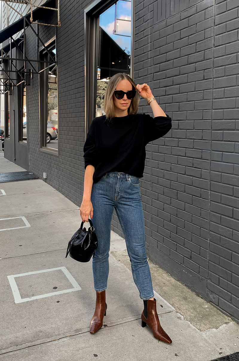 Fall Outfit, Black Sweater and Jeans, Helena of Brooklyn Blonde