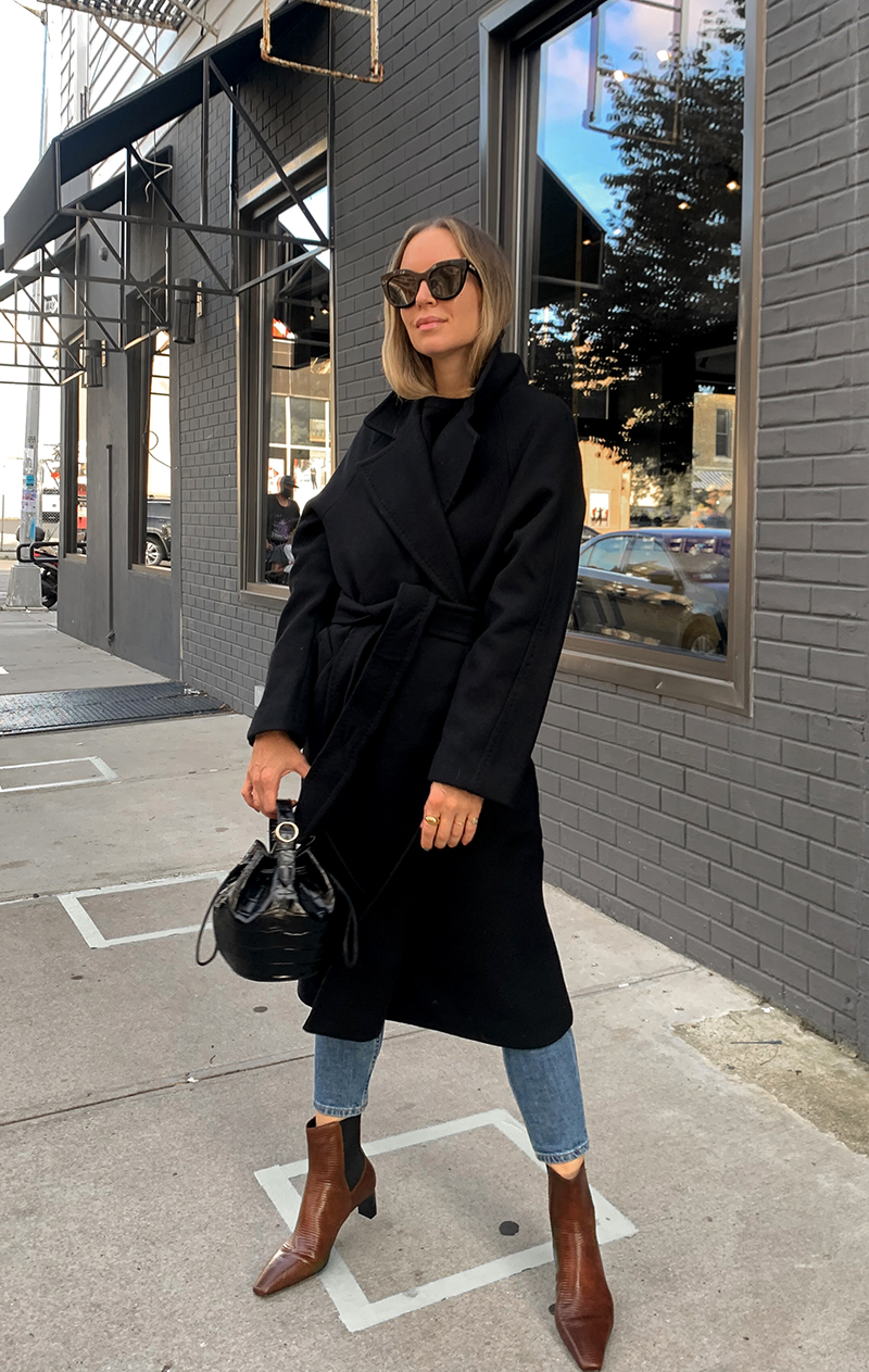 Black Wool Trench Coat, Fall Outfit, Helena of Brooklyn Blonde