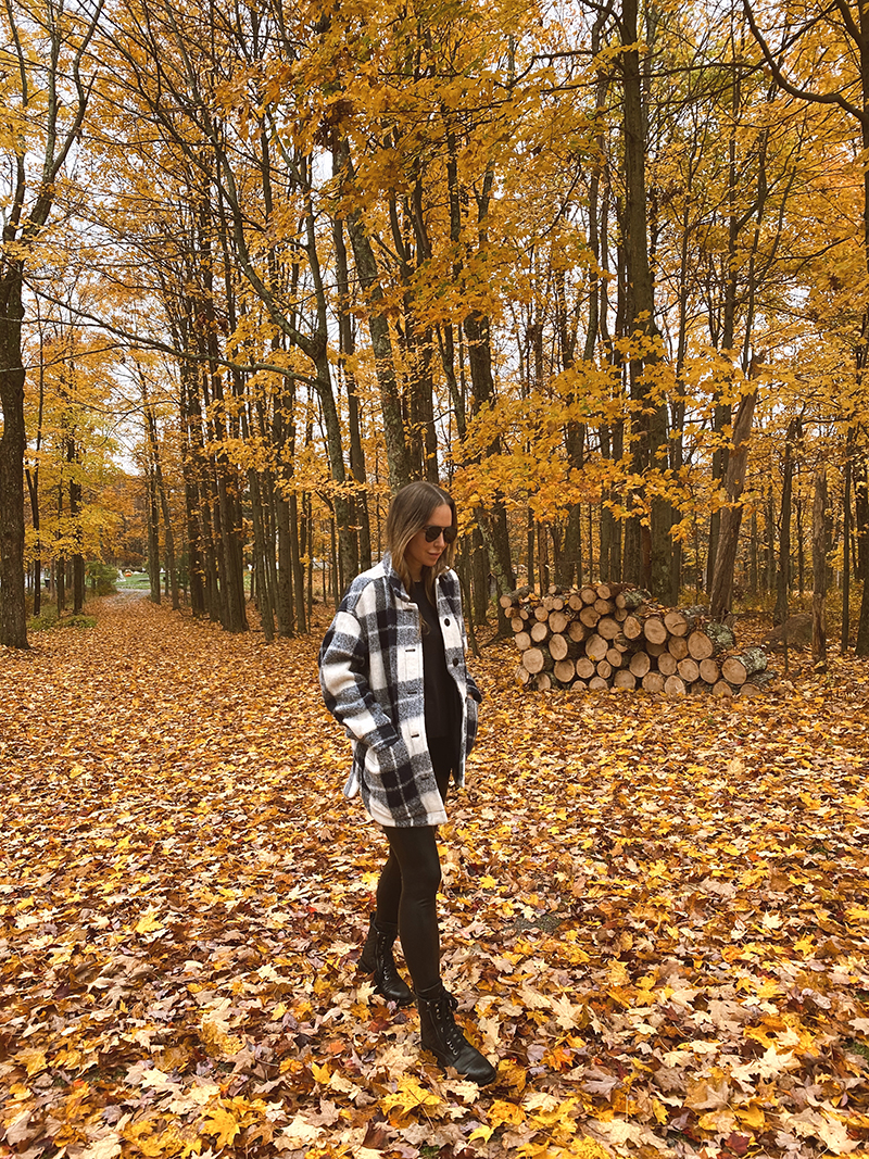 Madewell Walton Shirt-Jacket, Commando Faux Leather Leggings, Fall Shacket Outfit, Helena of Brooklyn Blonde