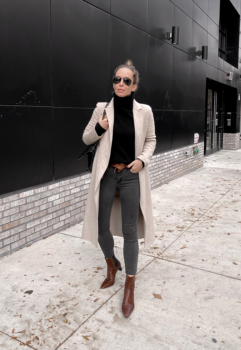 Beige Coat Black Turtleneck Outfit, Fall Style, Helena of Brooklyn Blonde