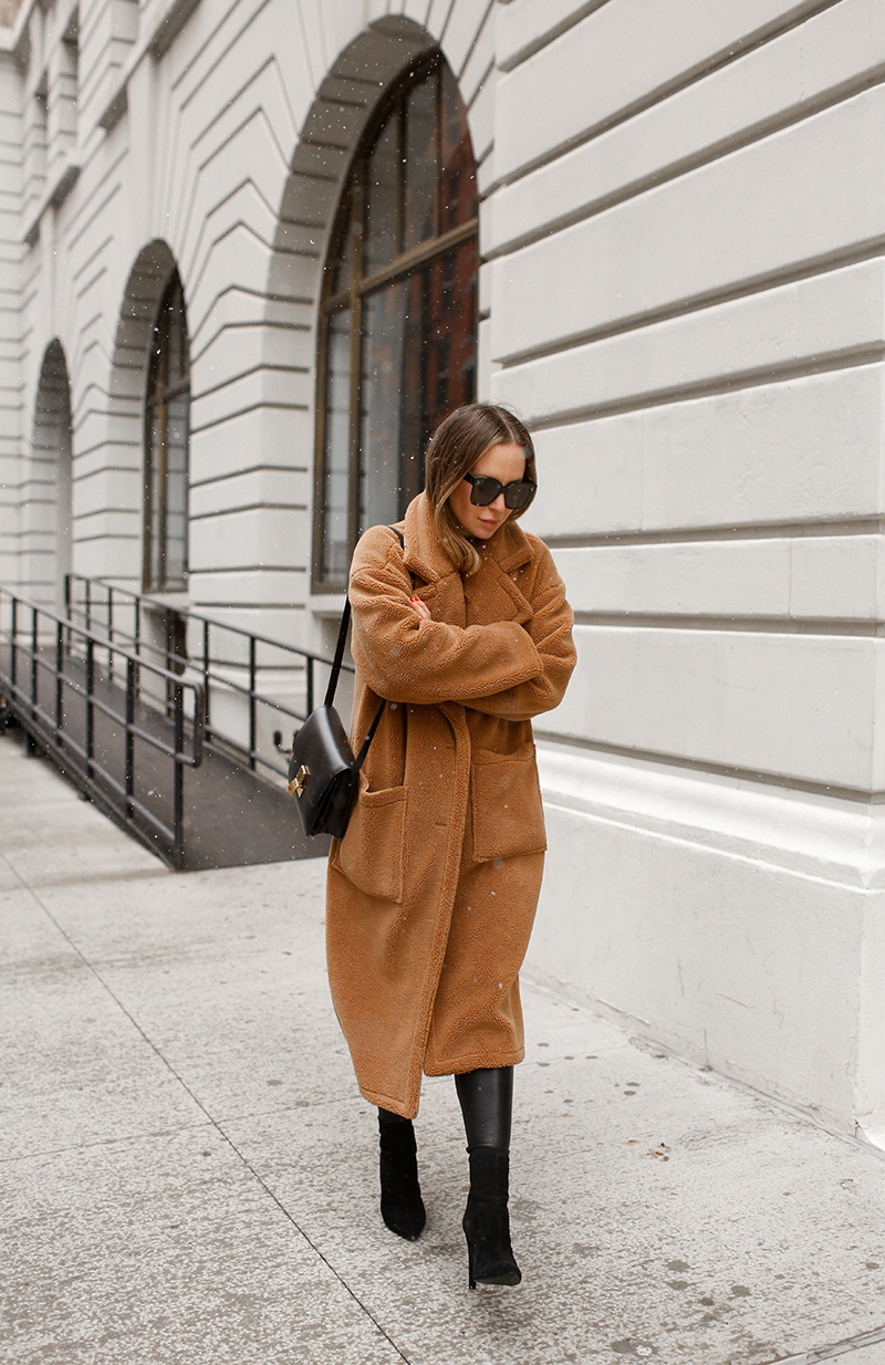Billie the Label Bronte Faux Shearling Trench Coat, Winter Camel Coat, Helena of Brooklyn Blonde
