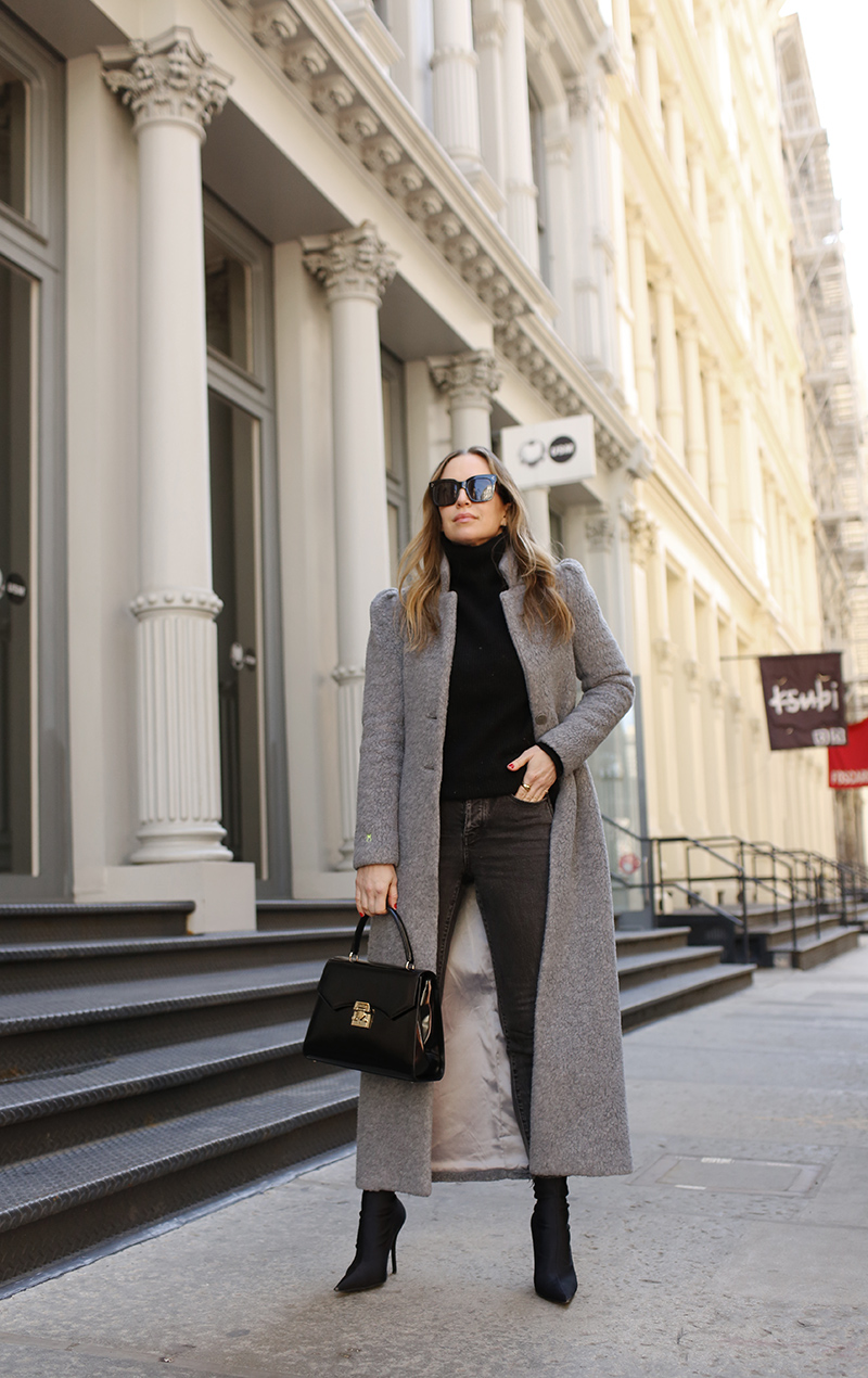 One Last Winter Hurrah | Dudley Stephens Grey Coat, Winter Outfit, Mark Cross Madeline Bag, Helena of Brooklyn Blonde