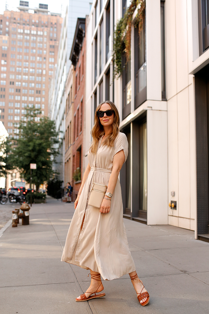 woman on the streets wearing a dress for MDW