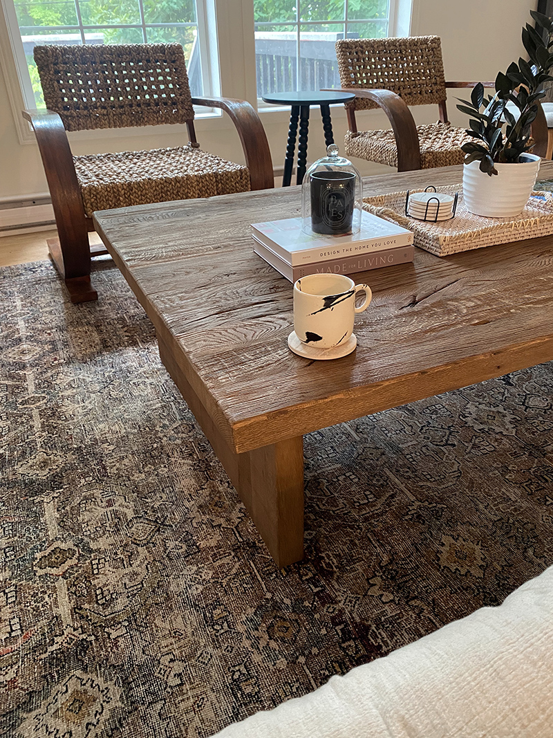 living room with wooden table in a lake house