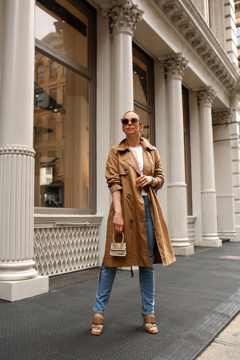 woman wearing trench coat and jeans for what she's Wearing this Fall