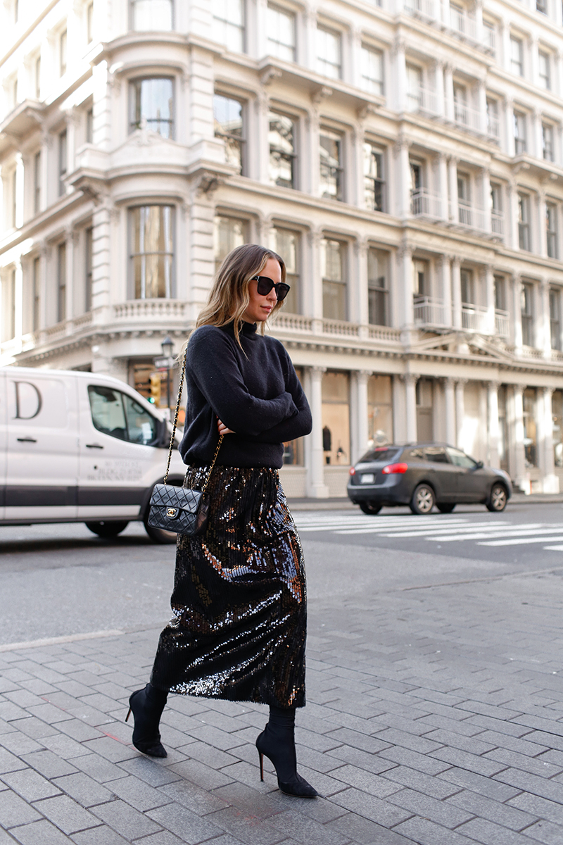 woman wearing All Black & Sequins skirt