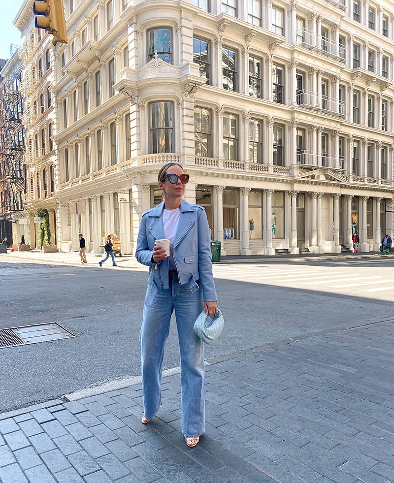 woman wearing Shades of Blue of jeans and jacket