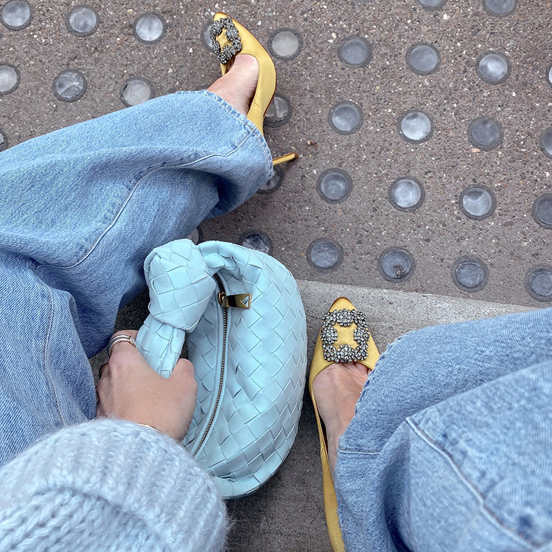 Weekend Notes March 12 with yellow shoes and blue pants and sweater