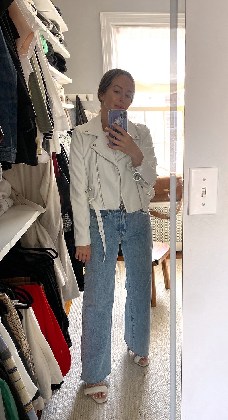 woman in leather jacket and denim pants from Shopbop Style Event